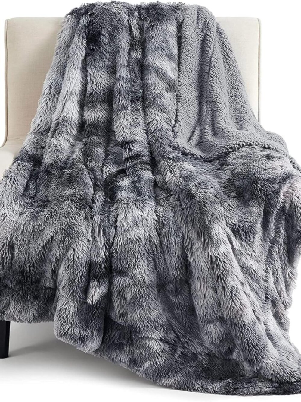Faux Fur Fluffy Fleece Sherpa Blanket Couch Throw Grey 50"x60"